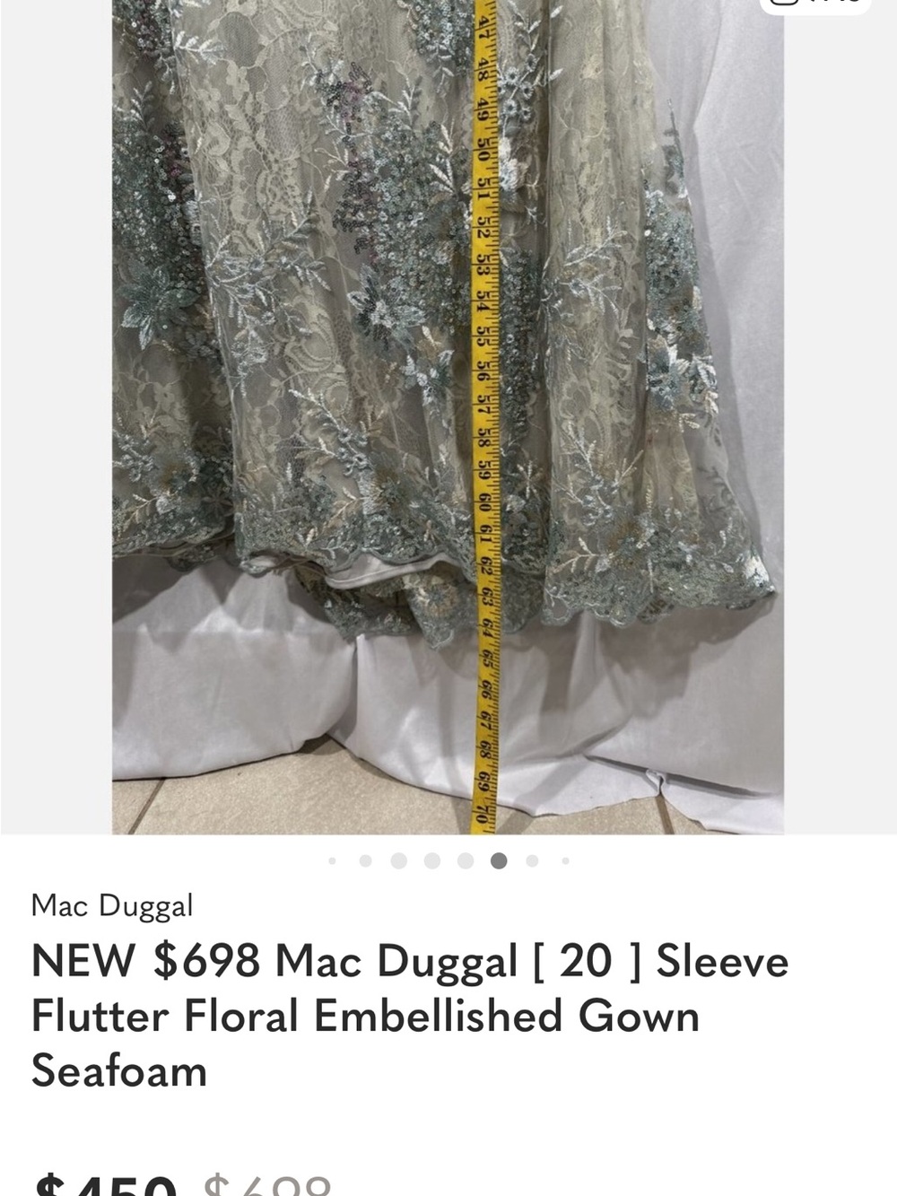 Mac Duggal Seafoam Floral Embellished Flutter-Sleeve Gown - Picture 6 of 13